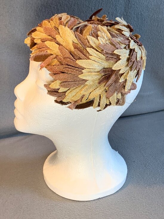 Vintage Velvet Trim Women’s Hat Size 22 Yellow & Rust Tones Leaf Design Retro St main image 10